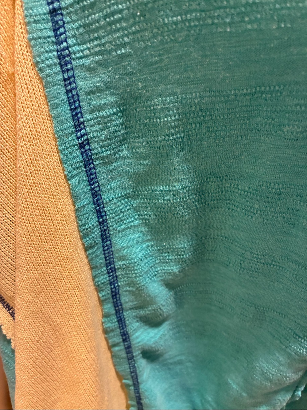 POL Relaxed V-Neck Colorblock Pullover Top in Teal and beige - Picture 6 of 6